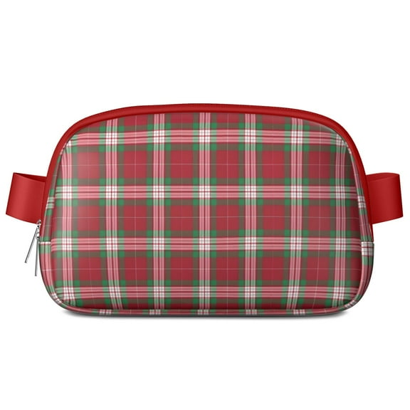 Red and Green Christmas Plaid Pattern Cute Fanny Packs for Women,Travel Waterproof Crossbody Fanny Bags Waist Purse for Women Anti Theft Adjustable Strap for Running Travel Cycling