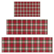 Red and Green Christmas Plaid Pattern Kitchen Rugs Sets Of 3,Kitchen Runner Rugs Non Skid Washable,Decorative Kitchen Floor Mats for Kitchen,Sink,Laundry,17"x30" 17"x47" 17"x59"