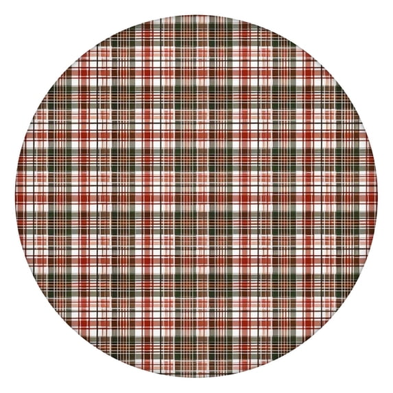 Red and Green Christmas Plaid Pattern Round Fitted Tablecloth with Elastic Edge,Dining Table Cover Waterproof,Outdoor Round Tablecloth for Camping,Dining,Indoor and Outdoor