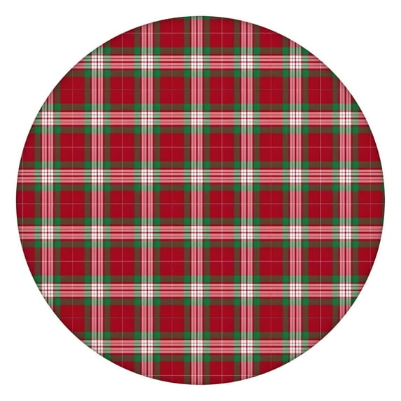 Red and Green Christmas Plaid Pattern Round Fitted Tablecloth with Elastic Edge,Dining Table Cover Waterproof,Outdoor Round Tablecloth for Camping,Dining,Indoor and Outdoor