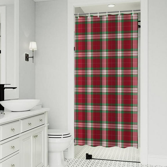Red and Green Christmas Plaid Pattern Shower Curtain 36"x72" ,Bathroom Decorative Shower Curtains Set with 12 Hooks,Modern Waterproof Washable Shower Curtain