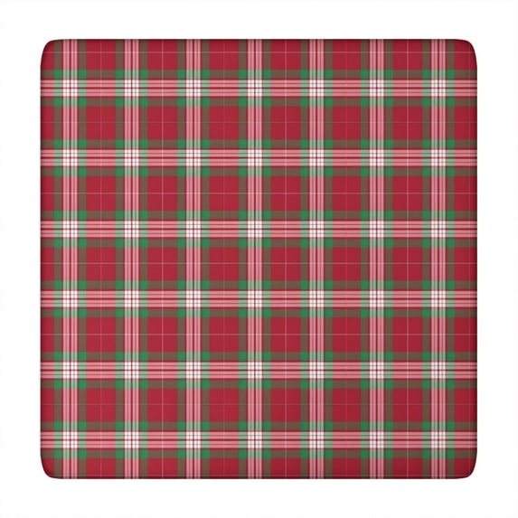 Red and Green Christmas Plaid Pattern Square Fitted Tablecloth with Elastic Edge,Square Table Cover,Washable Elastic Table Cover for Home Kitchen Party Decor 34"x34"