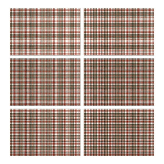 Red and Green Christmas Plaid Pattern Summer Placemats Table Placemats Set Of 6-Linen Kitchen Washable Placemats Table Mats 11.8"x17.7" Non-Slip Heat Resistant
