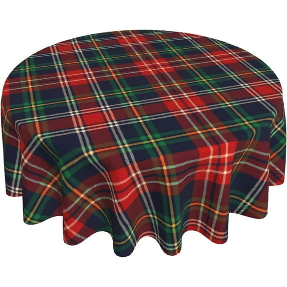Red Green Christmas Plaid Round Tablecloths 60 Inch Winter Xmas Holiday Decorations Decorative Table Cloth with Dust-Proof Wrinkle Resistant Decor for Home Kitchen Dining Room Outdoor Patio