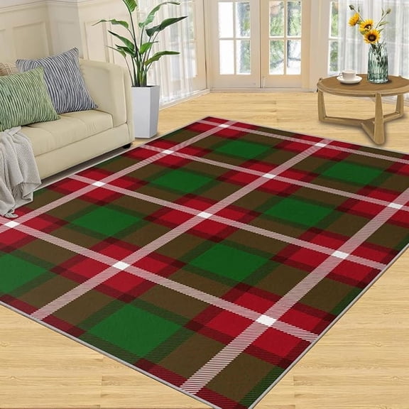 Red And Green Christmas Plaid Stripes Nordic Regular Geometric Line Print Xmas Rugs Indoor Area Rug Shaggy Non-Skid Soft Texture For Hardwood Floors Home Decor 1x2ft