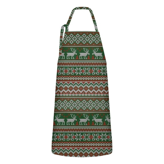 Red and Green Christmas Reindeer Apron-Garden Aprons for Women with Pockets-Cotton Linen Waterproof Kitchen Cooking Gardening Aprons Adjustable for Kitchen,Cooking,BBQ and Salon 32"x27"