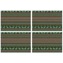 Red and Green Christmas Reindeer Pattern Summer Placemats Table Placemats Set Of 4-Linen Kitchen Washable Placemats Table Mats 11.8"x17.7" Non-Slip Heat Resistant