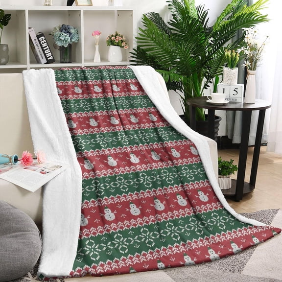 Red and Green Christmas Snowman Pattern Blanket,Comfortable Soft Flannel Throw Blanket,All Season,Warm Lightweight Blankets for Sofa Bed Couch Living Room Chair,60"x80"
