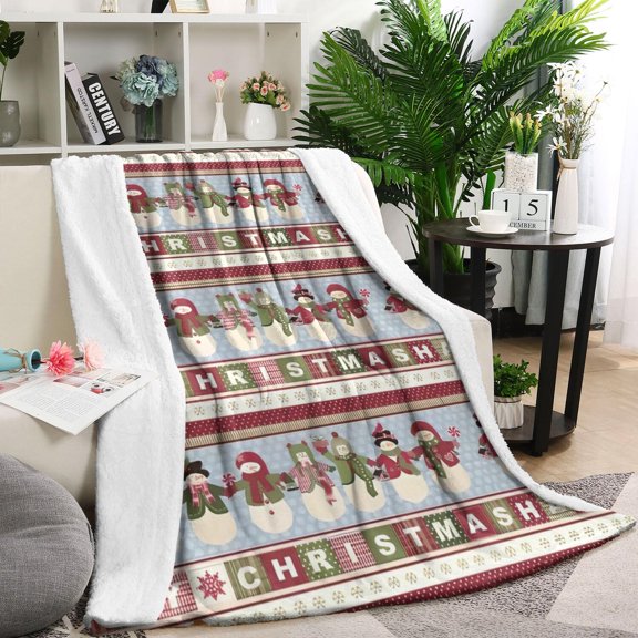 Red and Green Christmas Snowman Pattern Blanket,Comfortable Soft Flannel Throw Blanket,All Season,Warm Lightweight Blankets for Sofa Bed Couch Living Room Chair,60"x80"
