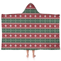 Red and Green Christmas Snowman Pattern Hooded Bath Towel，50"x30" for Ages 3 To 12 Kids, Quick Dry Lightweight Soft Microfiber Hood Beach Towel Cover Up for Kids