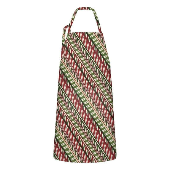 Red and Green Christmas Striped Apron-Garden Aprons for Women with Pockets-Cotton Linen Waterproof Kitchen Cooking Gardening Aprons Adjustable for Kitchen,Cooking,BBQ and Salon 32"x27"