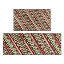 Red and Green Christmas Striped Pattern Kitchen Rugs Sets Of 2,Anti Fatigue Kitchen Mat Rugs Non Slip Washable,Decorative Kitchen Floor Mats for Kitchen,Sink,Laundry,17"x30" 17"x47"