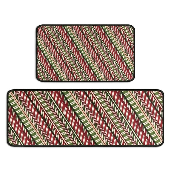 Red and Green Christmas Striped Pattern Kitchen Rugs Sets Of 2,Anti Fatigue Kitchen Mat Rugs Non Slip Washable,Decorative Kitchen Floor Mats for Kitchen,Sink,Laundry,17"X30"+17"X47"