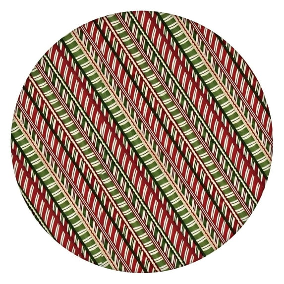 Red and Green Christmas Striped Pattern Round Fitted Tablecloth with Elastic Edge,Dining Table Cover Waterproof,Outdoor Round Tablecloth for Camping,Dining,Indoor and Outdoor
