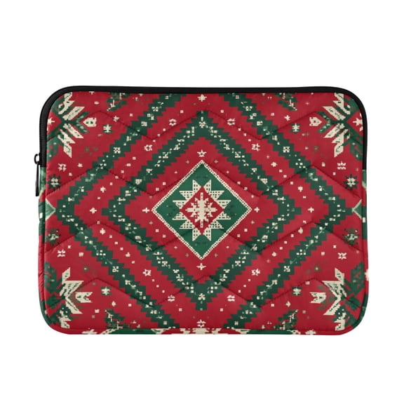 Red Green Christmas Symmetrical Pattern Quilted Laptop Protective Cases Computer Sleeves Tablet Bags Briefcases M