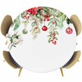 thumbnail image 1 of Red Green Christmas Table Cloth, Round Fitted Tablecloths with Elastic Edge, Xmas Balls Botanical Poinsettia Wipeable Waterproof Table Cover for Kitchen Wedding 55-60 Inches, 1 of 4
