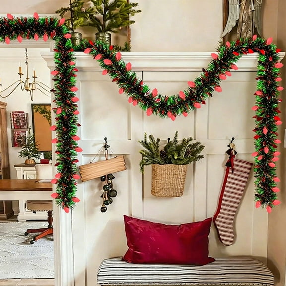 Red Green Christmas Tinsel Garland, Xmas Tree Decorations Metallic Glitter Tinsel Twist Hanging Garland, Christmas Party Decorations, for Indoor Outdoor Christmas Holiday Party Decor