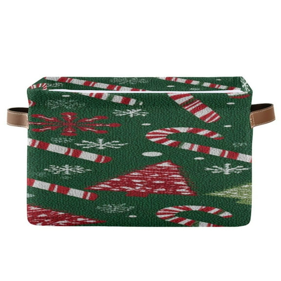 Red Green Christmas Tree Candy Snowflakes Square Storage Bins with Handles Collapsible Containing Box 1 Pack