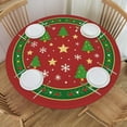 thumbnail image 1 of Red Green Christmas Tree Snowflake Round Tablecloth Farmhouse Table Cover with Elastic Edge Washable Fitted Table Cloth for Kitchen Patry Outdoor Decor Fits 40"-44", Small, 1 of 4