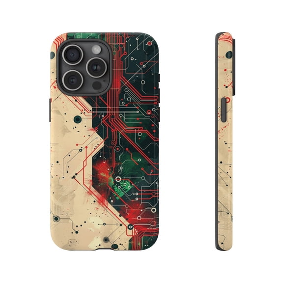 Red Green Circuit Board Technology Futuristic Artistic Pattern Case with iPhone 17 to 11 Pro Max A00239