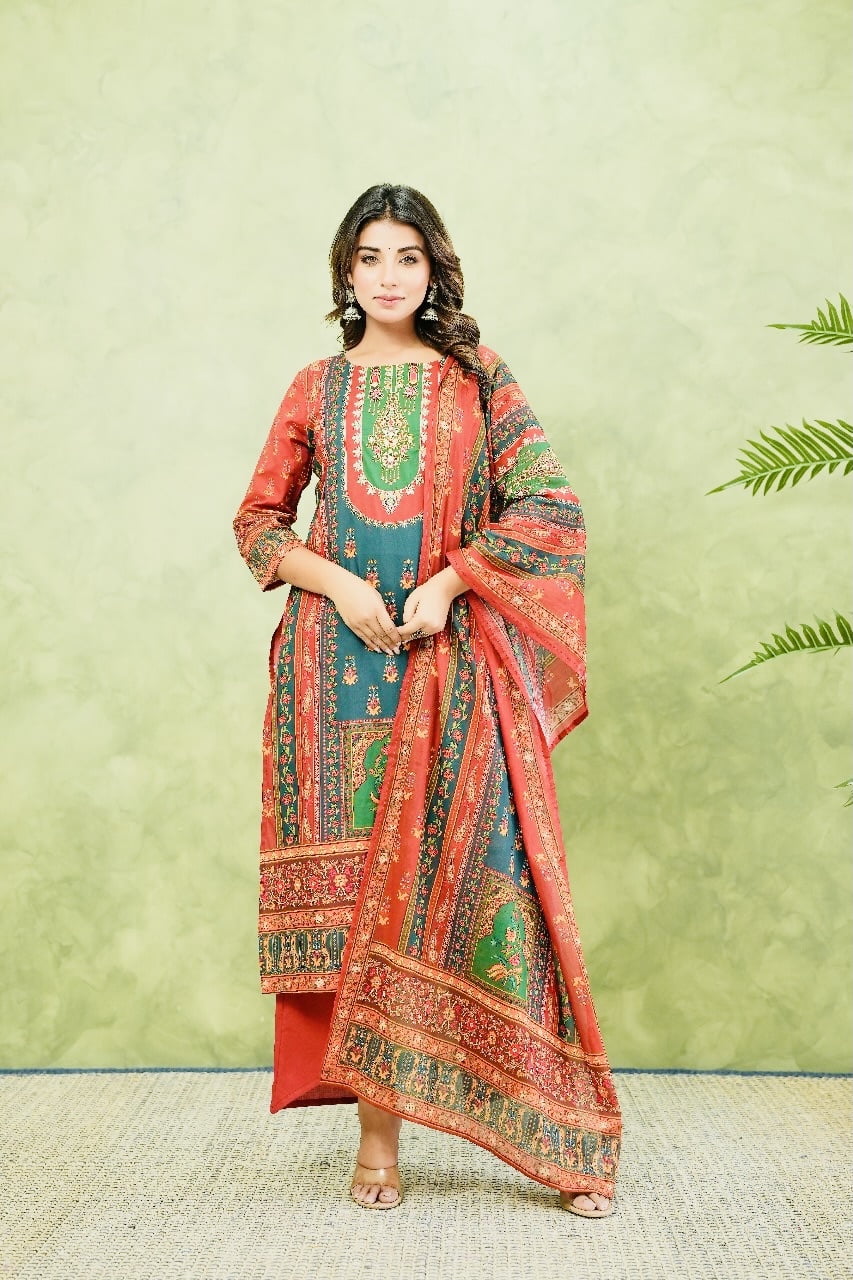 Red & Green Color Kurta Set - Walmart.com