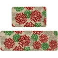 thumbnail image 1 of Red Green Dahlia Floral Boho Christmas Kitchen Mats Set of 2, Winter Home Decor Low-Profile Kitchen Rugs for Floor - 17x29 and 17x47 Inch, 1 of 6