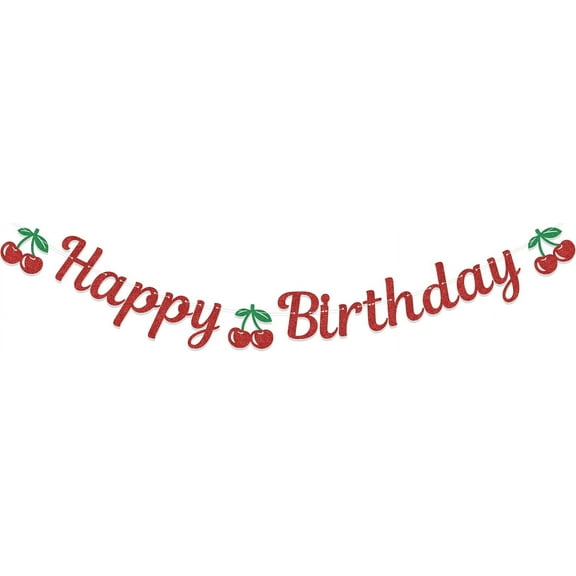 Red & Green Fruit Cherry Happy Birthday Banner, Sweet Cherry Birthday Decorations, Cherry Fruit Theme Birthday Party Sign, Cherry Sweet One Birthday Party Supplies