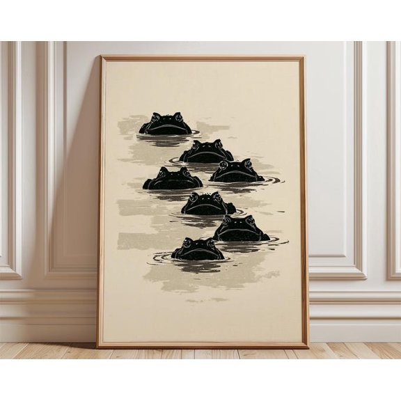 Red Green Gecko Asian Woodblock Lizard Illustration Folk Animal Wall Art, Unframed Paper Poster 8x10in