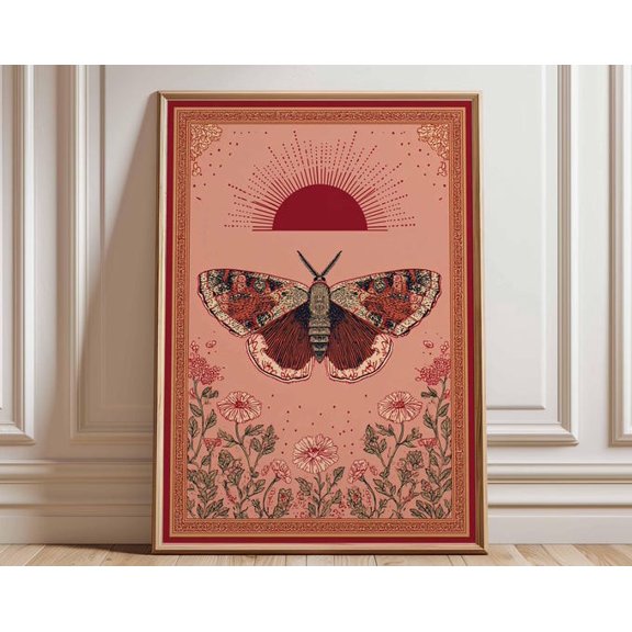 Red Green Gecko Woodblock Style Lizard Illustration Asian Folk Animal Wall Art, Unframed Paper Poster 8x10in