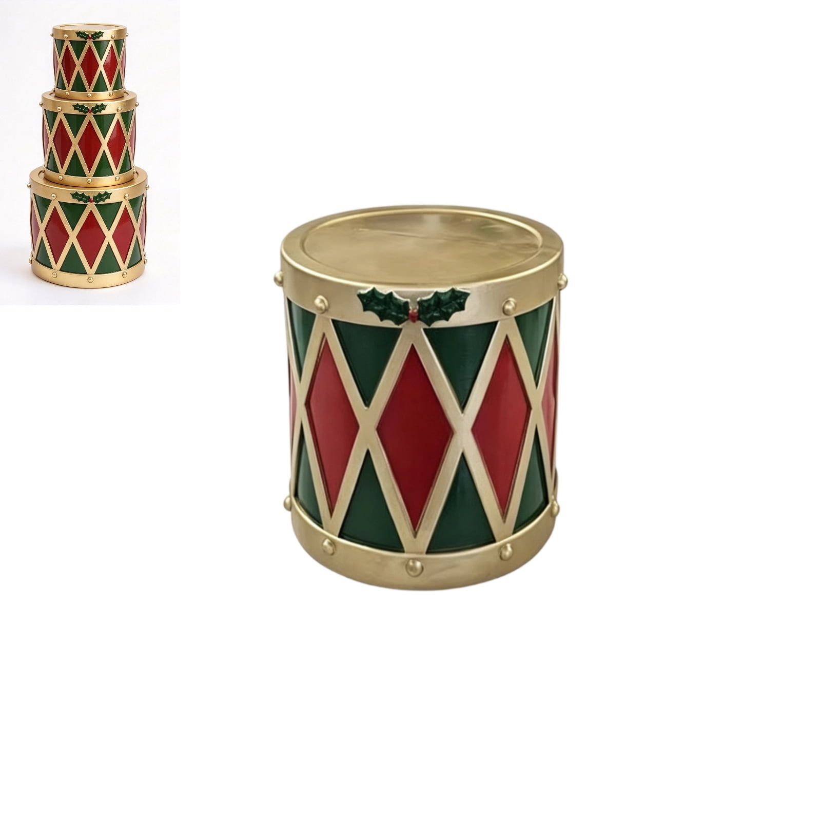 Barrel Stacker Red Green Gold Stacked Blow Mold Drum Christmas Ornament, Hanging ...