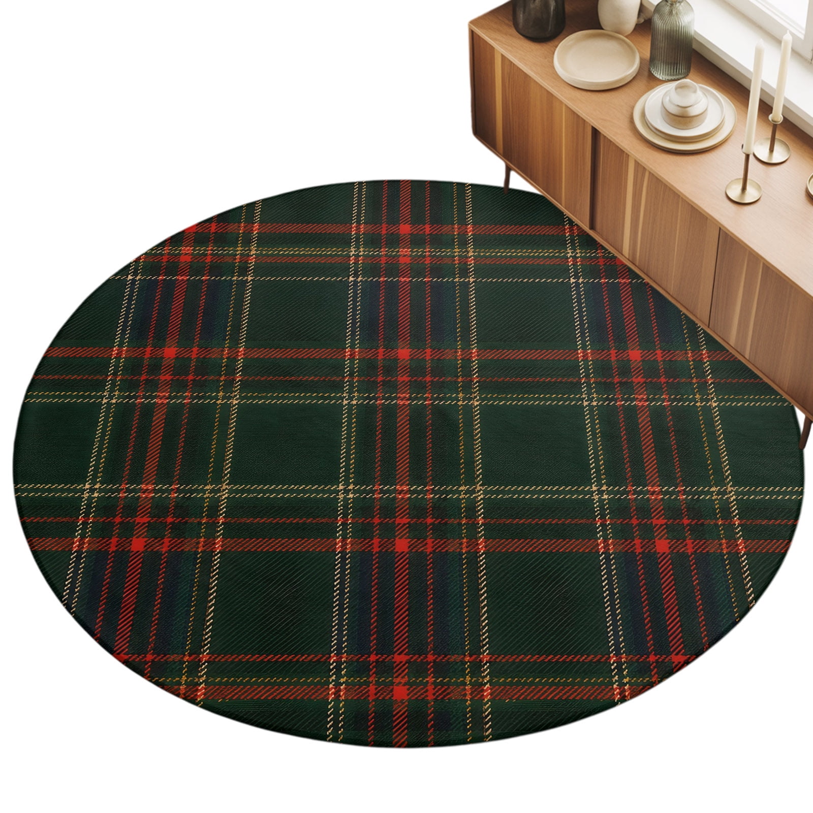 Red Green Grid Area Rug 3', Christmas Vintage Gingham Lines Plaid Soft ...