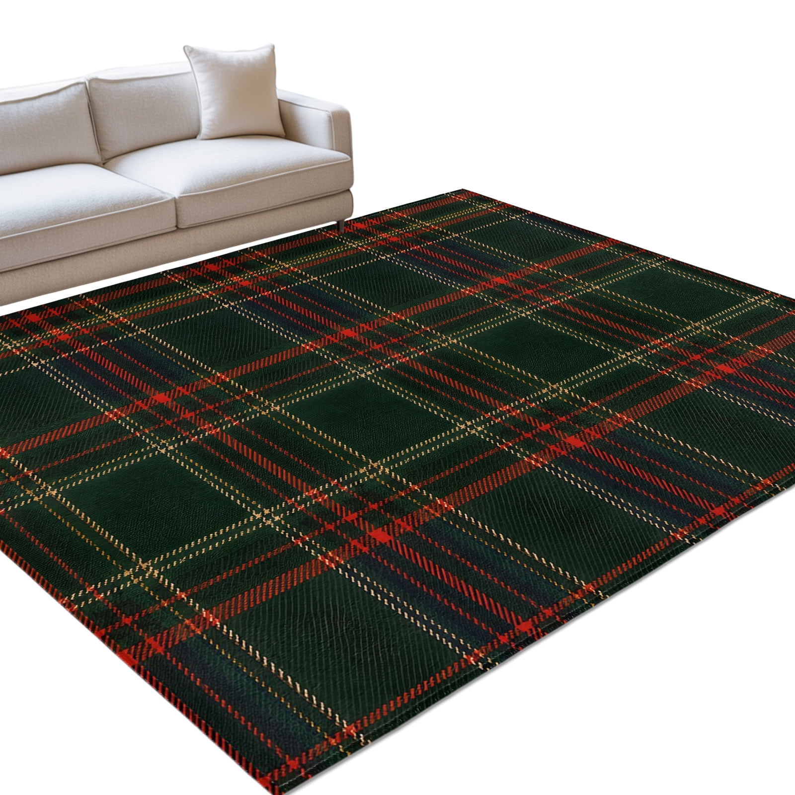 Red Green Grid Area Rug 5'x8', Christmas Vintage Gingham Lines Plaid ...