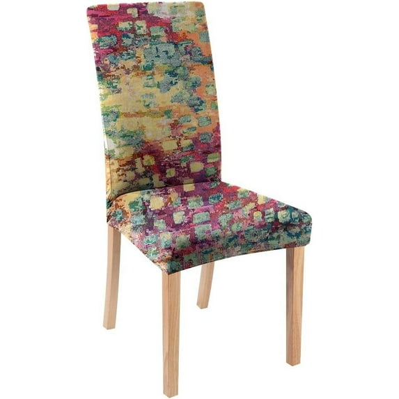 Red Green Grid Modern Abstract Art Chair Covers Boho Dining Chair Cover Stretch Dining Chair Slipcover Removable Washable Kitchen Chair Cover Parson Chair Covers for Dining Room Set of 4