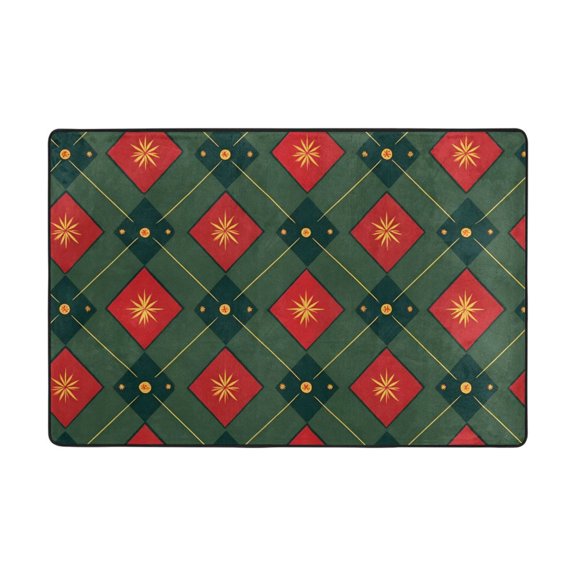 Red Green Grid Pattern Rug 36x24in Memory Foam Absorbent Non Slip Plush for Bathroom Kitchen Entryway