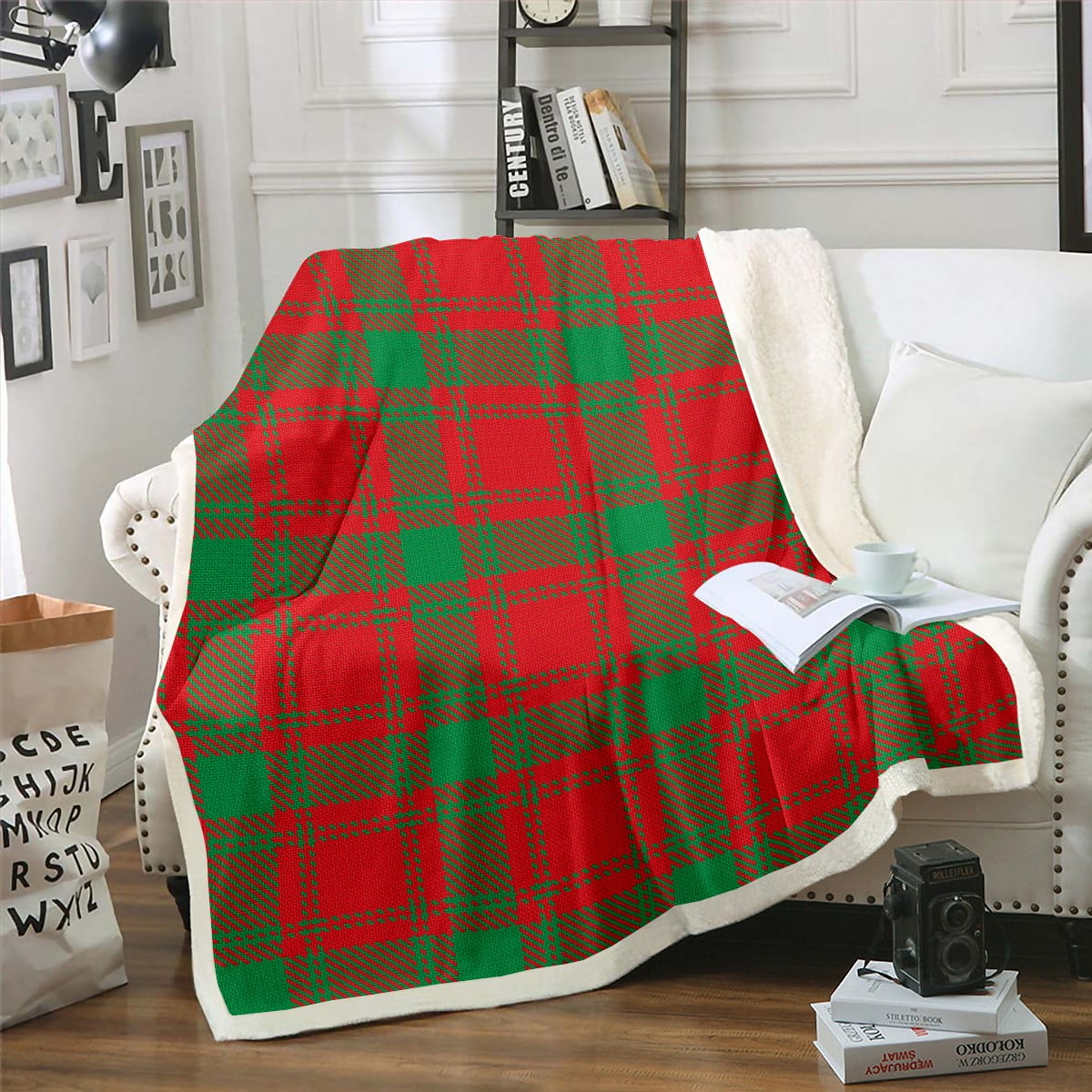 Red and Green Grid Throw Blanket for Kids Adults Buffalo Plaid Tartan