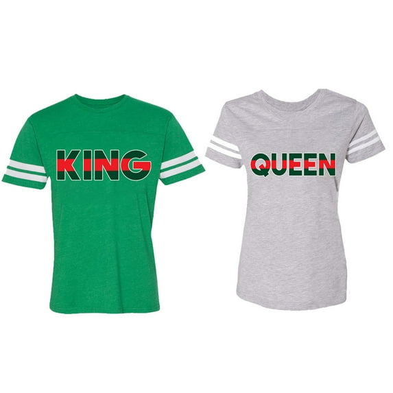 Red Green King Queen Matching Couple Cotton Jerseys (Men Green / Women Heather) (Men S / Women L)