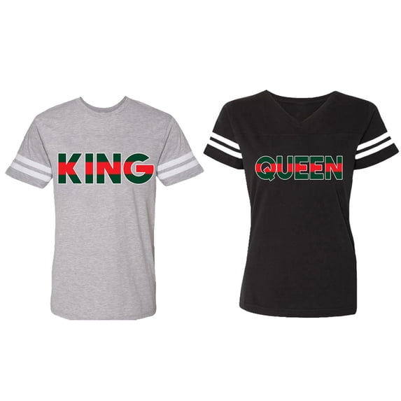 Red Green King Queen Matching Couple Cotton Jerseys (Men Heather / Women Black) (Men S / Women S)