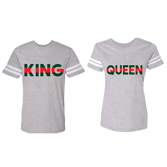 Red Green King Queen Matching Couple Cotton Jerseys (Men Heather / Women Heather) (Men S / Women XXL)