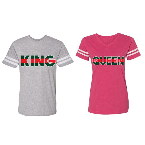 Red Green King Queen Matching Couple Cotton Jerseys (Men Heather / Women Pink) (Men M / Women XL)