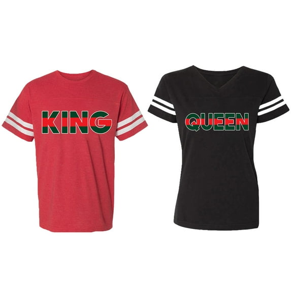 Red Green King Queen Matching Couple Cotton Jerseys (Men Red / Women Black) (Men S / Women S)