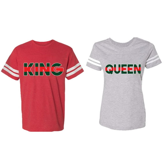Red Green King Queen Matching Couple Cotton Jerseys (Men Red / Women Heather) (Men M / Women XXL)