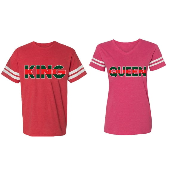 Red Green King Queen Matching Couple Cotton Jerseys (Men Red / Women Pink) (Men XL / Women XL)