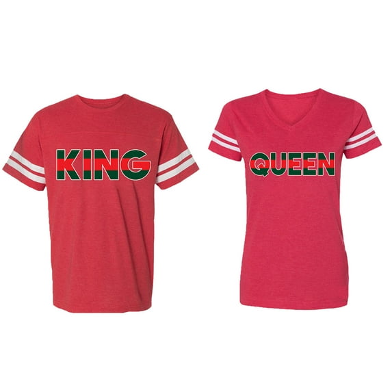 Red Green King Queen Matching Couple Cotton Jerseys (Men Red / Women Red) (Men XXL / Women S)