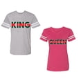 thumbnail image 1 of Red Green King Queen Unisex Couple Matching Cotton Jersey style T-Shirt Contrasting stripes on sleeves (Men Heather / Women Pink) (Men M / Women M), 1 of 3