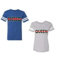 thumbnail image 1 of Red Green King Queen Unisex Couple Matching Cotton Jersey style T-Shirt Contrasting stripes on sleeves (Men Royal / Women Heather) (Men M / Women M), 1 of 3