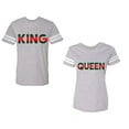 thumbnail image 1 of Red Green King Queen Unisex Couple Matching Cotton Jersey style T-Shirt Contrasting stripes on sleeves (Men Heather / Women Heather) (Men M / Women XXL), 1 of 3