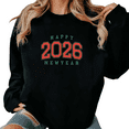 thumbnail image 1 of Red Green Letter 2026 Happy New Year Theme Graphic softness Tee T Shirt Tops Round-neck long-sleeved Black S-3XL, 1 of 6