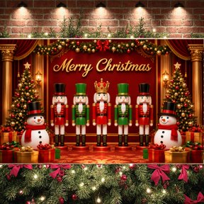 Red & Green Merry Christmas Banner Nutcracker Design Christmas Backdrop Golden Decor Festive Theme Holiday Display for Christmas Party Home Decoration Indoor Celebration