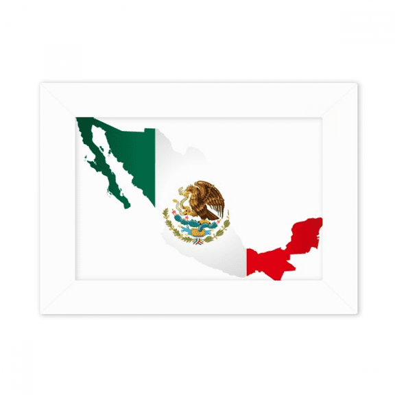 Red Green Mexico Map Emblem Eagle Eat Snake Photo Mount Frame Picture Art Painting Desktop 5x7 inch