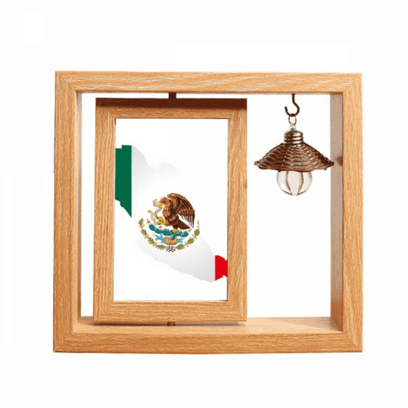 Red Green Mexico Map Emblem Eagle Eat Snake Wooden Rotating Picture Photo Frame 4x6